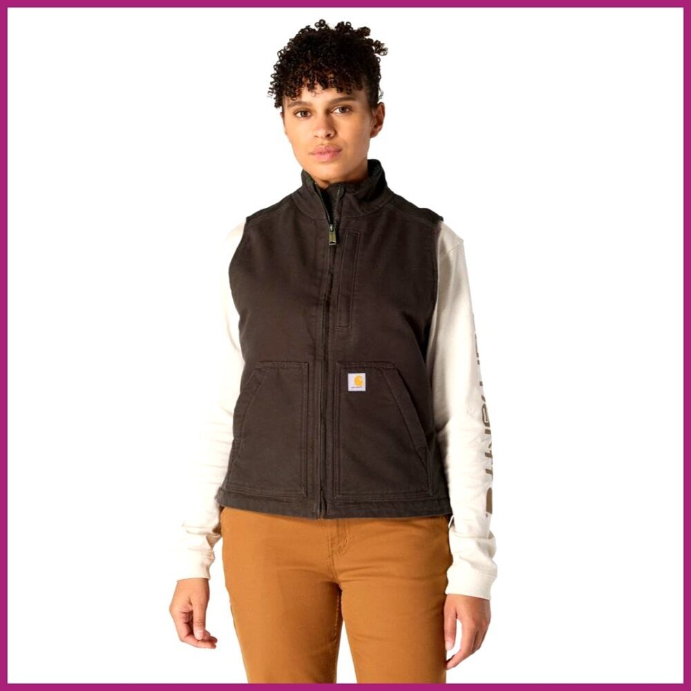 Relaxed Fit Sherpa-Lined Mock-Neck Vest 100% Cotton Duck